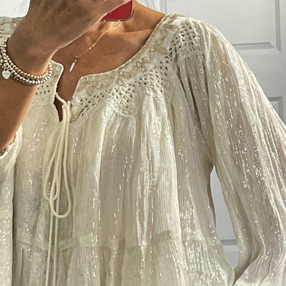 Anthropology RAGA Madi Shimmer Lined Peasant Top S - Picture 4 of 9